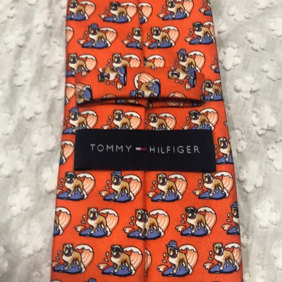 Tommy Hilfiger Orange Silk Tie Surfing Bulldogs - Picture 11 of 12